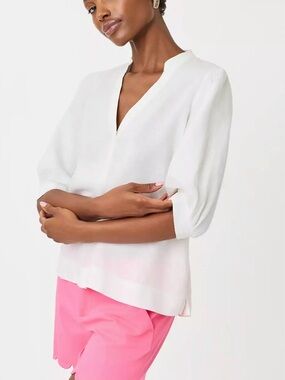 NWT Lilly Pulitzer Mialiegh linen Women’s White Split-Neck Blouse size 6